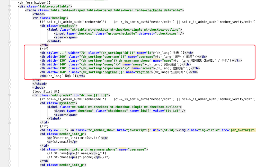 自定义后台用户管理模板和字段调用